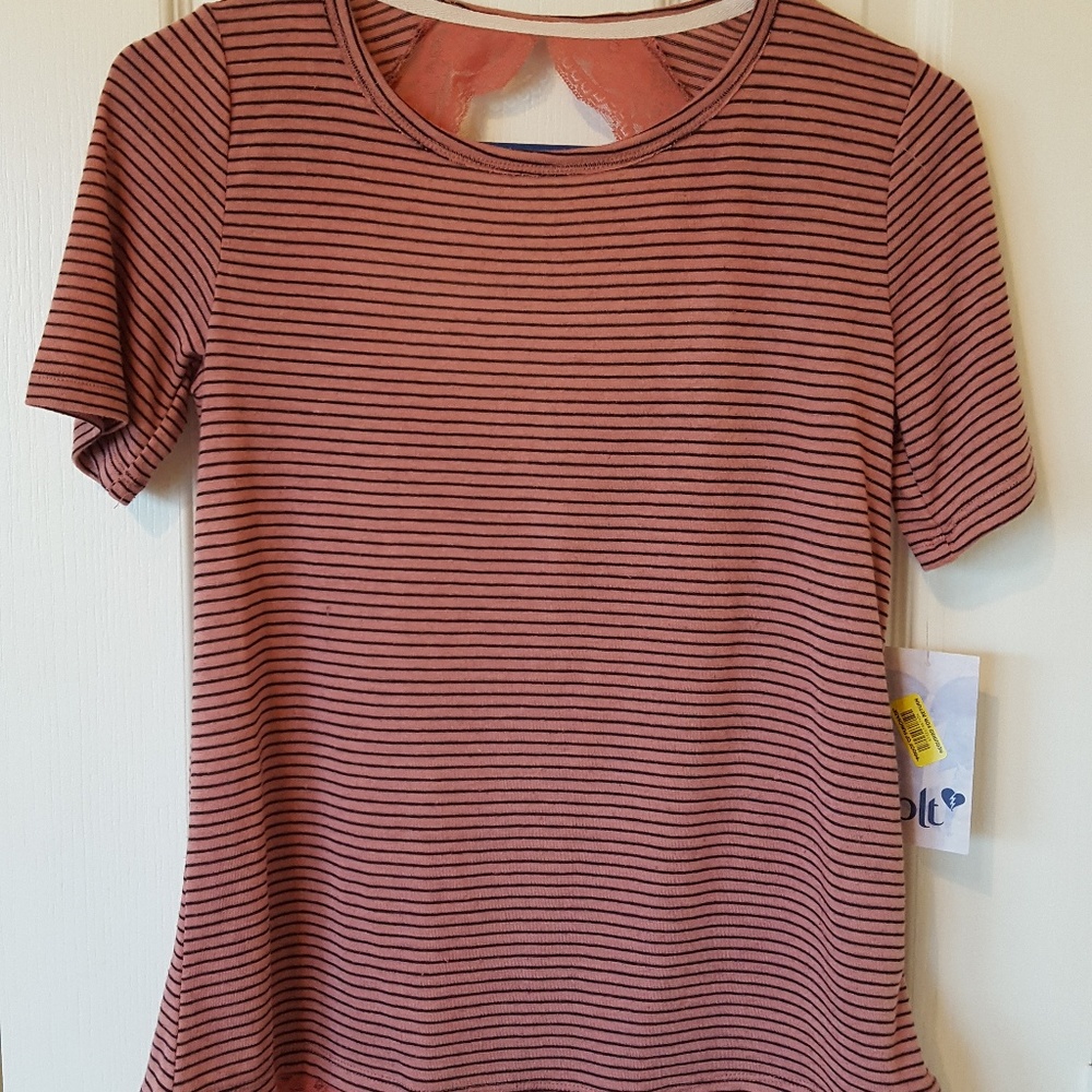 NWT Jolt Women Shirt Size S Salmon w/black stripes